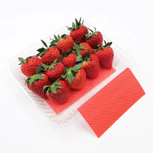 Almofada absorvente de morango vermelho para bandejas de frutas e embalagens de frutas vermelhas
