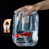 Prueba de estanqueidad de una minipel&iacute;cula adhesiva de PE que evita que el agua se derrame de un recipiente transparente incluso cuando se mantiene boca abajo